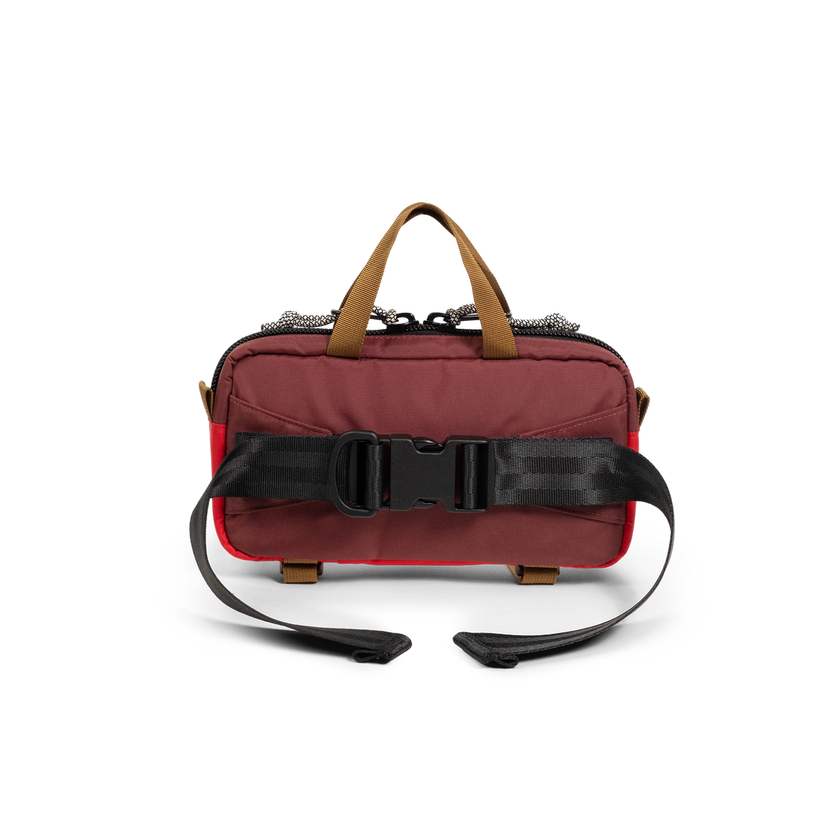 Back view of Topo Designs Mini Quick Pack in "Maroon / Salsa"