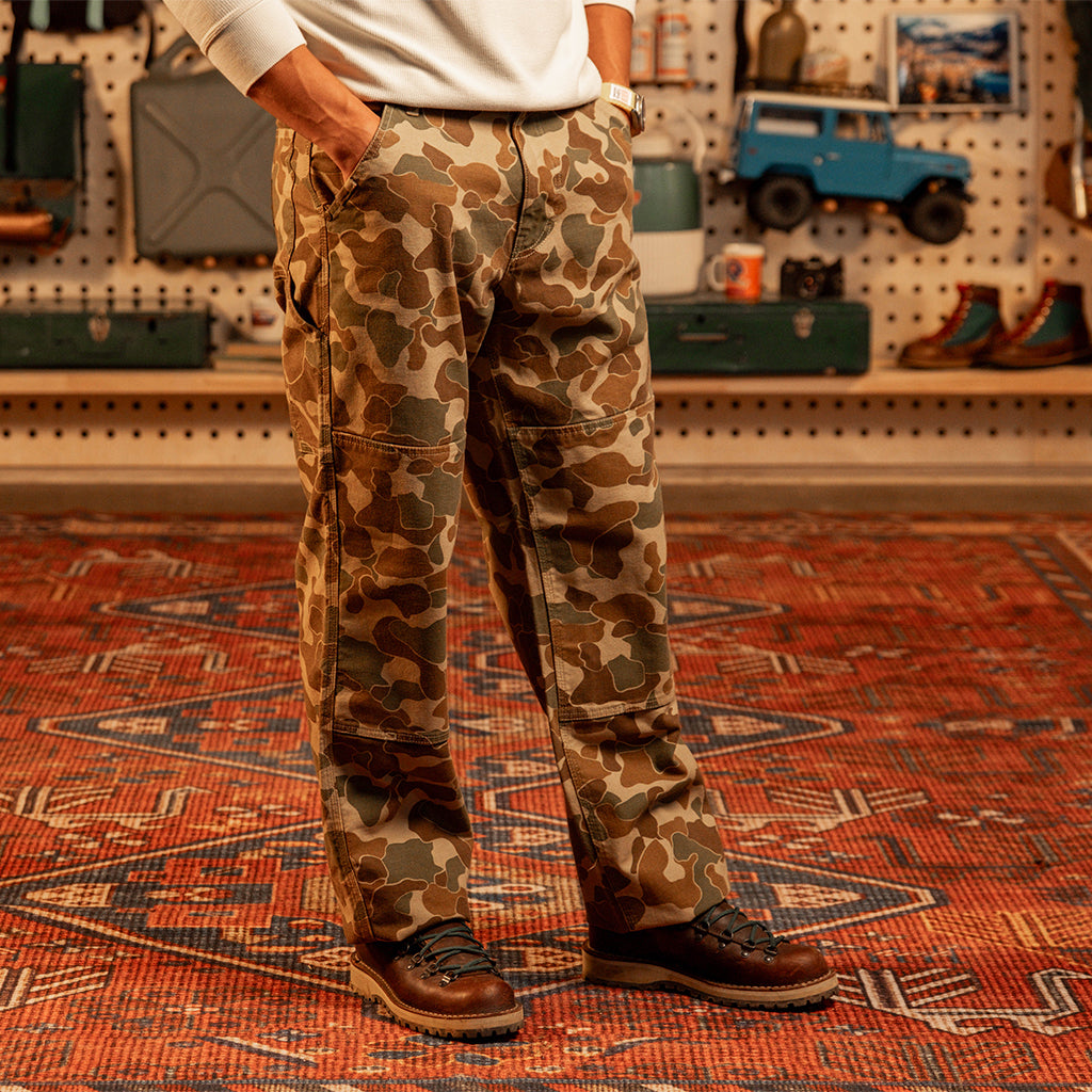 Image of a man wearing "Duck Camo" Utility Pants [Model is 5'11", wearing size 32]