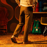 General front view of Topo Designs Dirt 5-Pocket Pants - Men's in "Desert Palm" [Model is 5'11", wearing size 32]