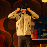 General front image of a man wearing a global jacket in "Oil Green" [Model is 5'11", wearing size medium]