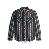 Front View of Topo Designs Mountain Shirt Long Sleeve - Men's in "Mountain Angle Black"