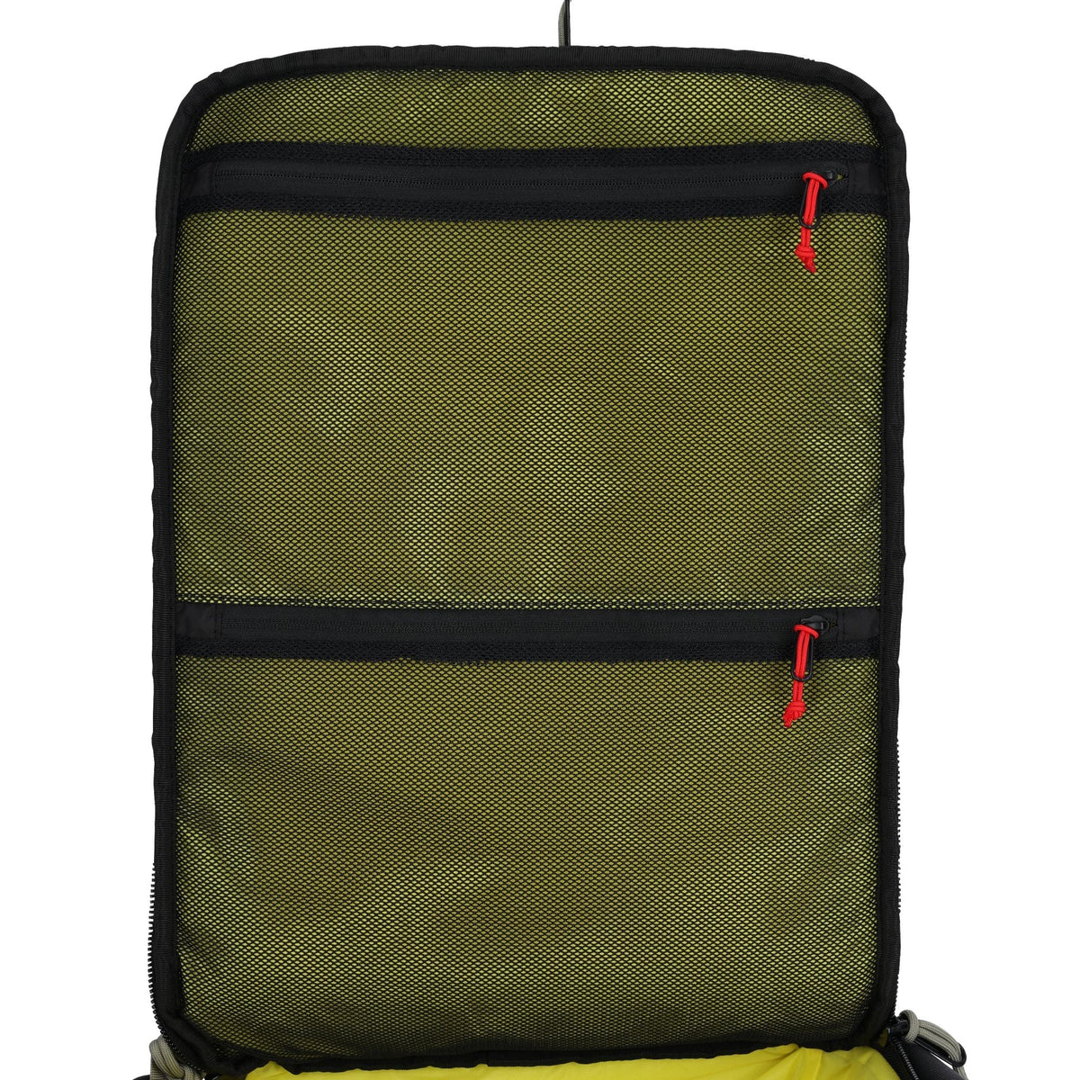 Detail shot of Topo Designs Global Travel Bag 30L in "Caribbean / Dark Khaki"