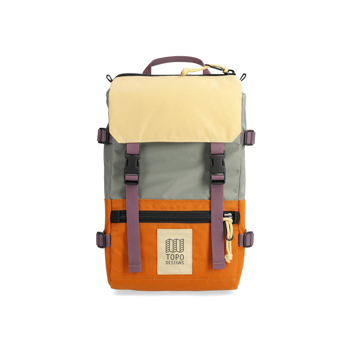 Front View of Topo Designs Rover Pack Mini in "Beetle / Spice"
