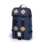 Quarter view of Topo Designs Klettersack Classic vintage-inspired rucksack backpack in "Midnight".