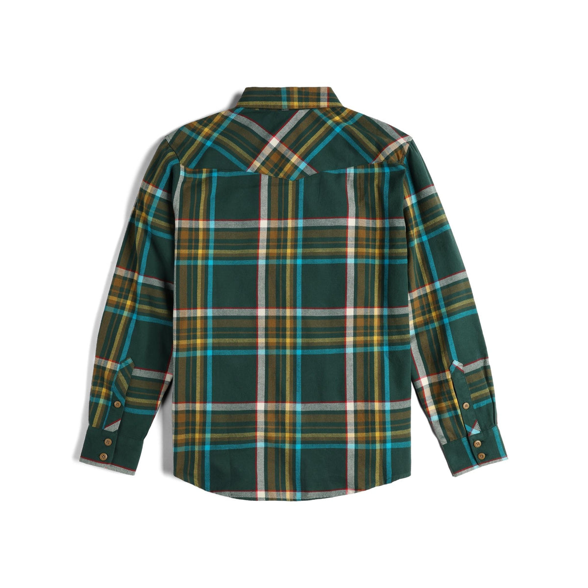 Back View of Topo Designs Mountain Shirt Long Sleeve - Men's in "Forest Multi"