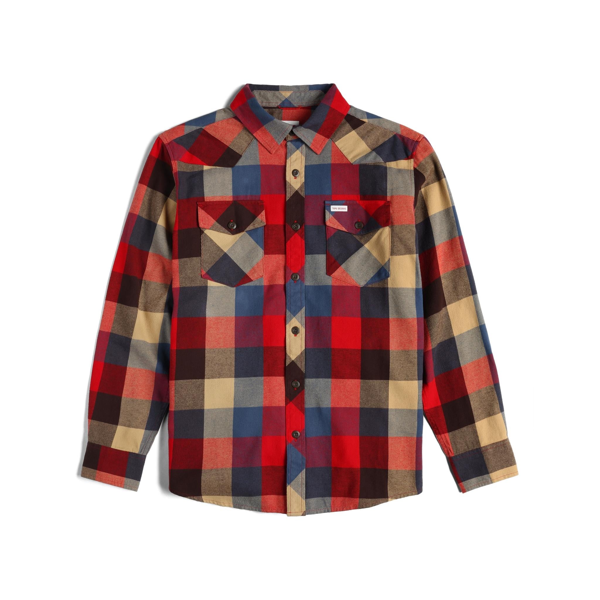 Front View of Topo Designs Mountain Shirt Long Sleeve - Men's in "Salsa Multi"