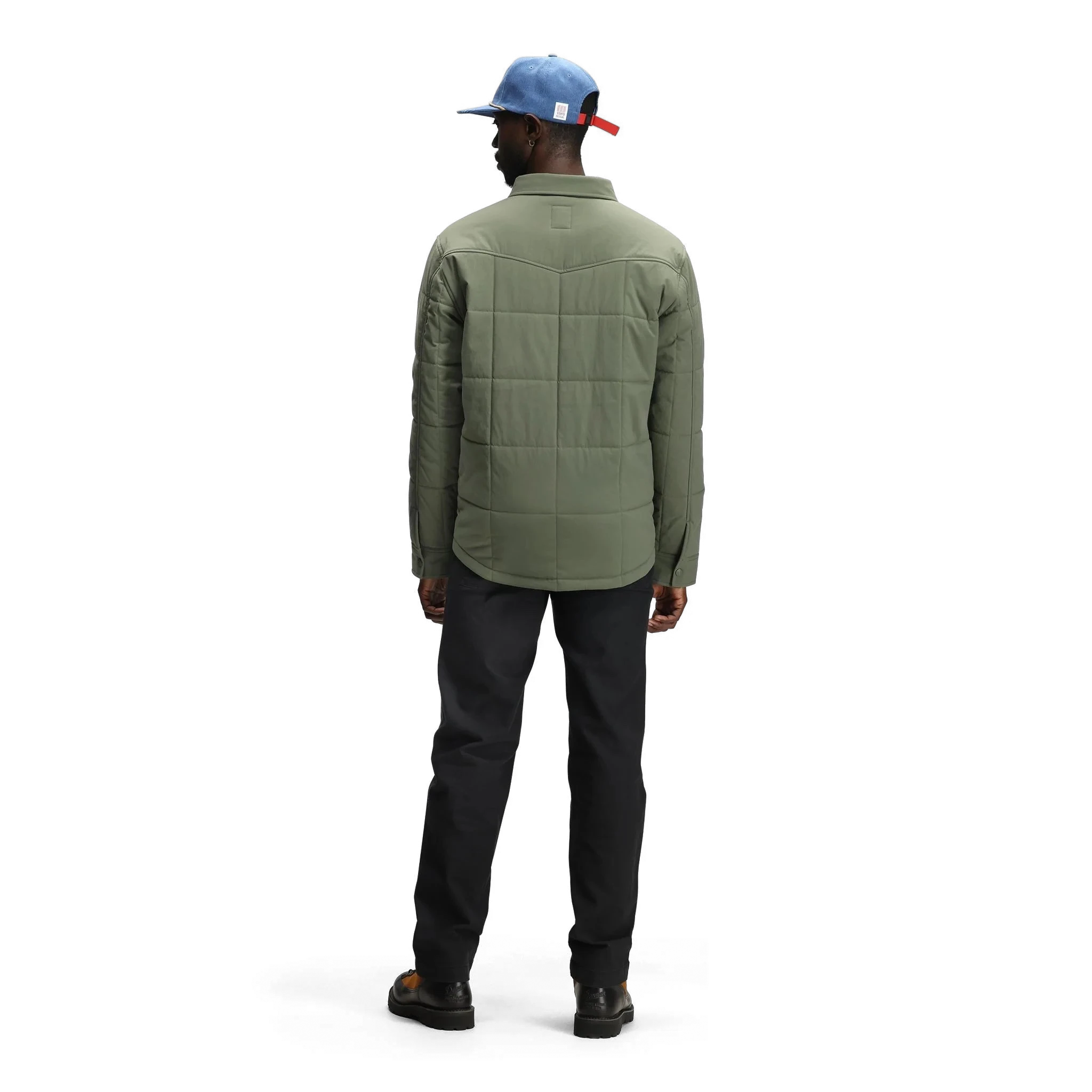 General back model shot of Topo Designs Puffer Shirt Jacket - Men's in "Beetle"