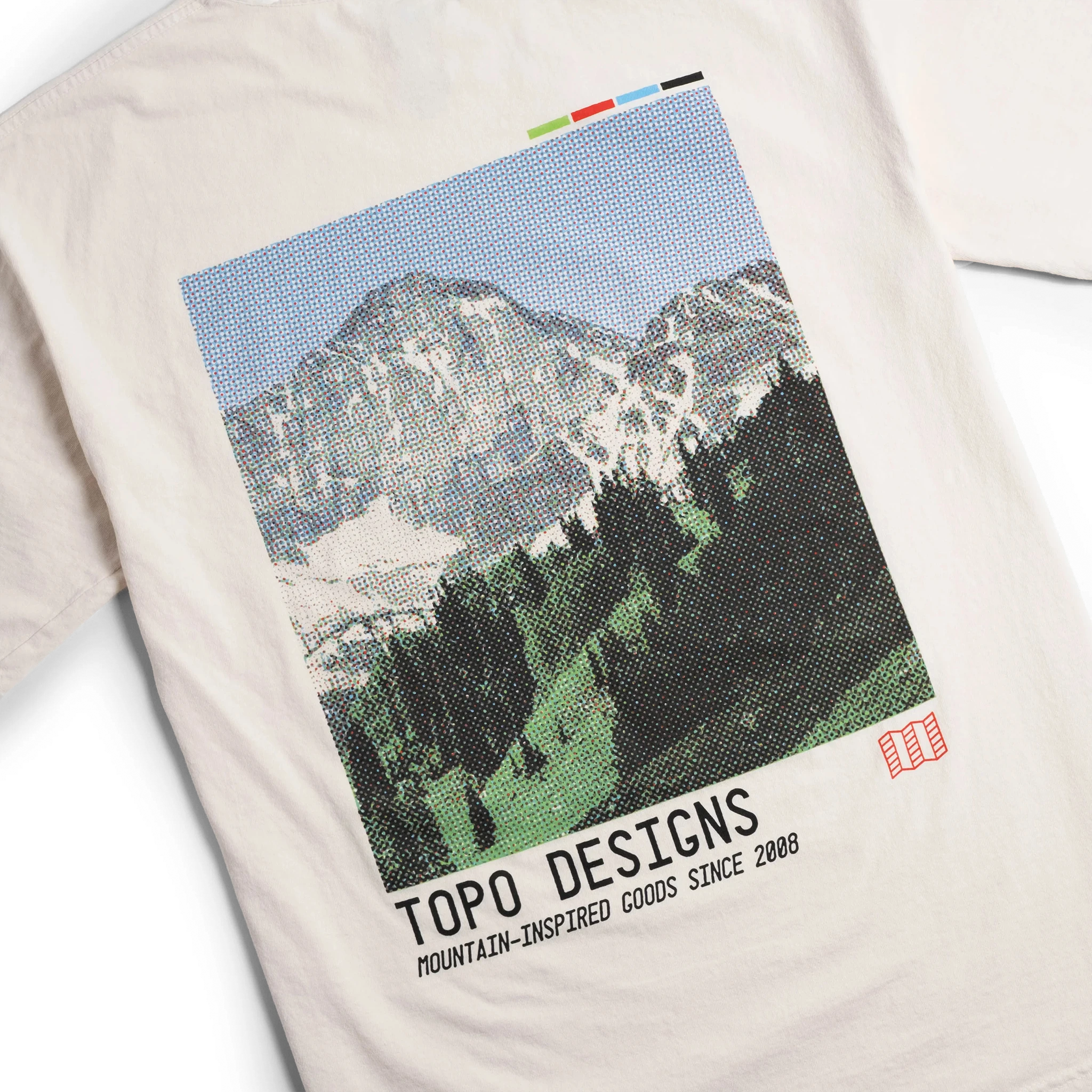 General shot of the back side of Topo Designs x Pine Printshop Halftone Tee 