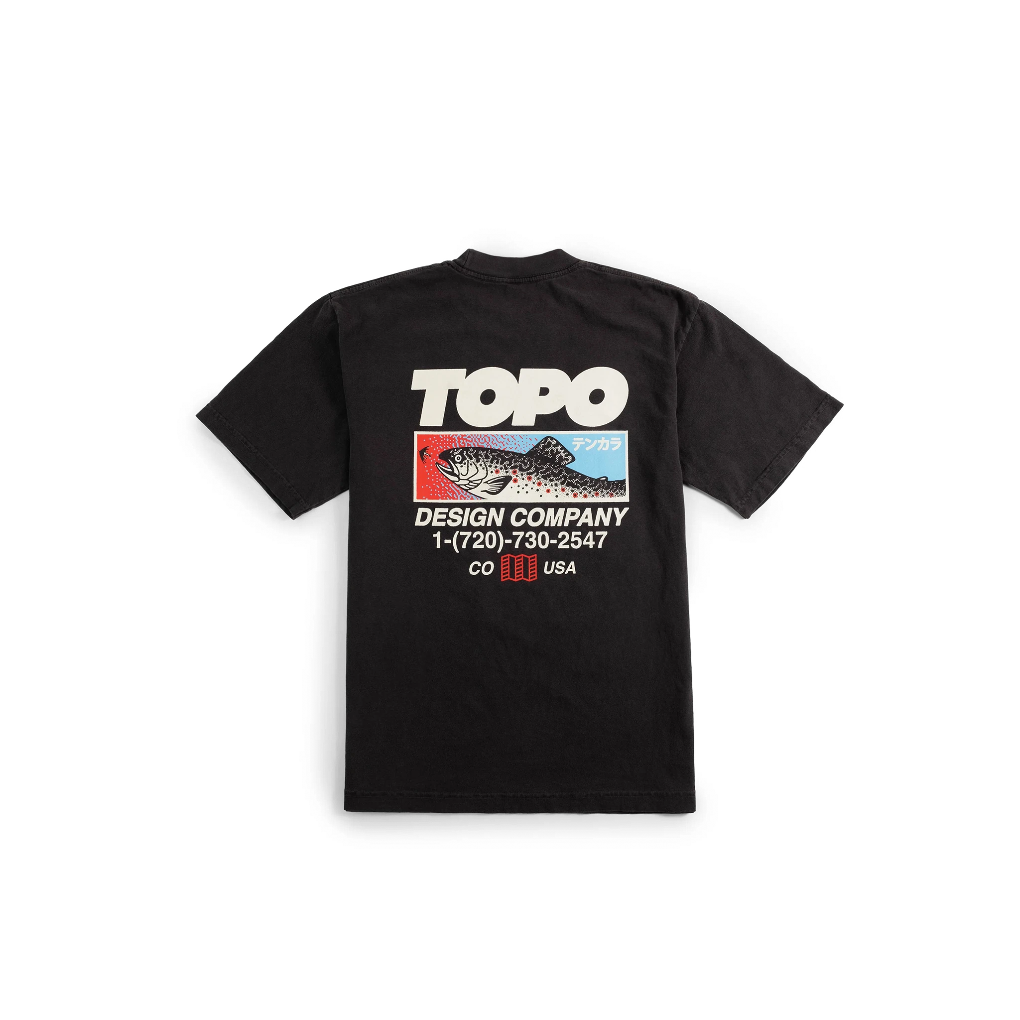 Back View of Topo Designs x Pine Printshop Masu Tee in "Vintage Black"