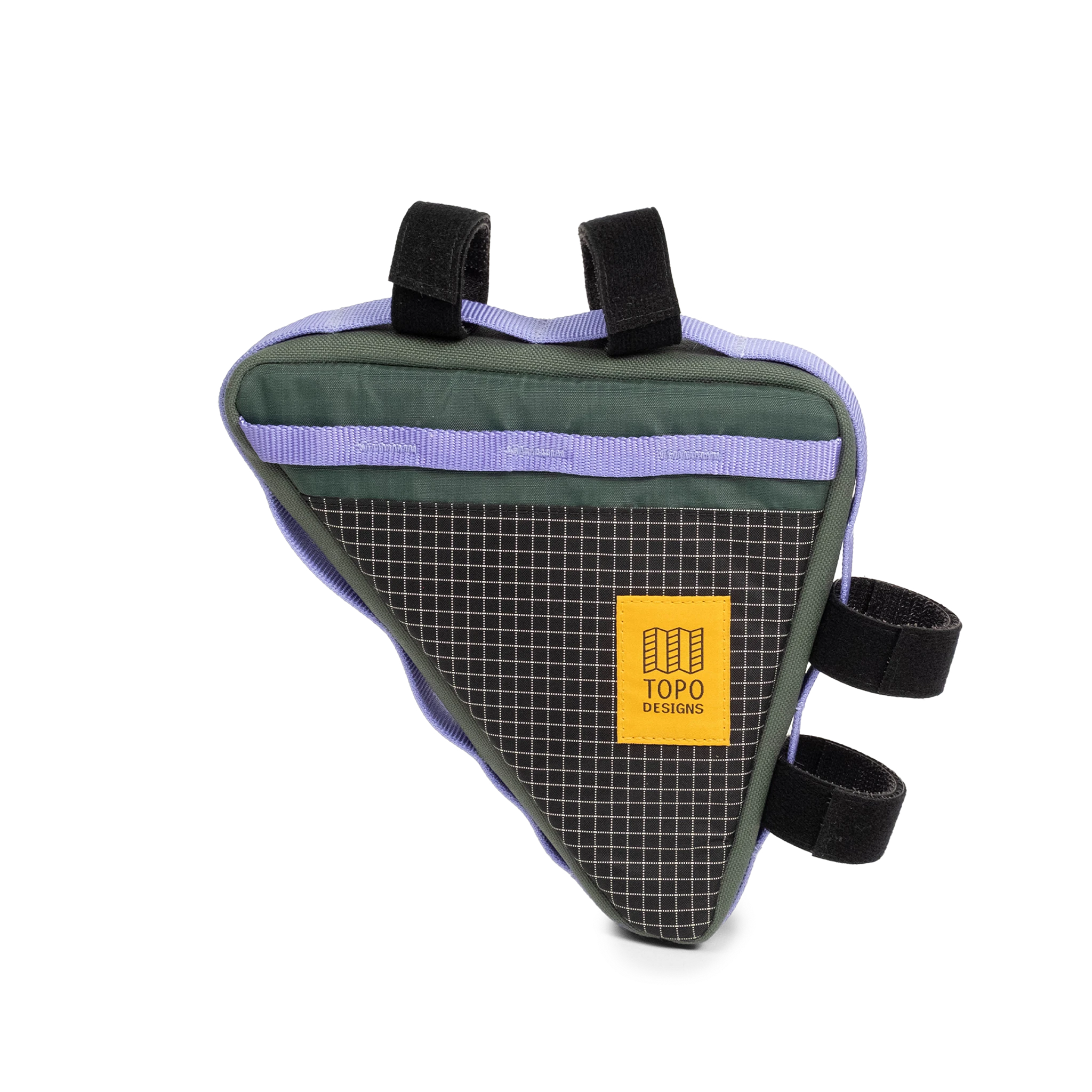 Back view of Topo Designs Bike Frame Bag in "Very Peri / Forest"