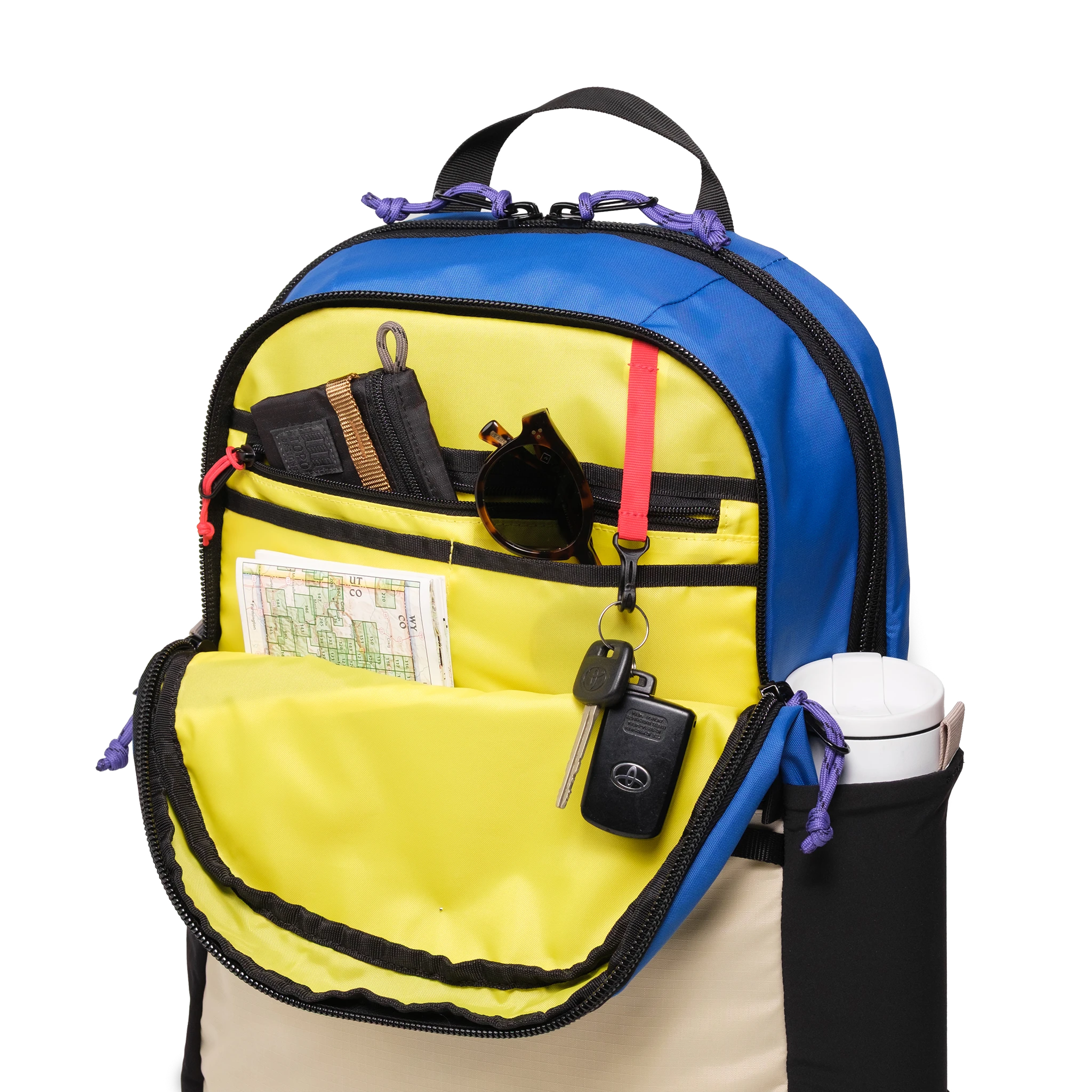 General interior detail view of Topo Designs Commuter Backpack in "Classic Blue / Bone White"