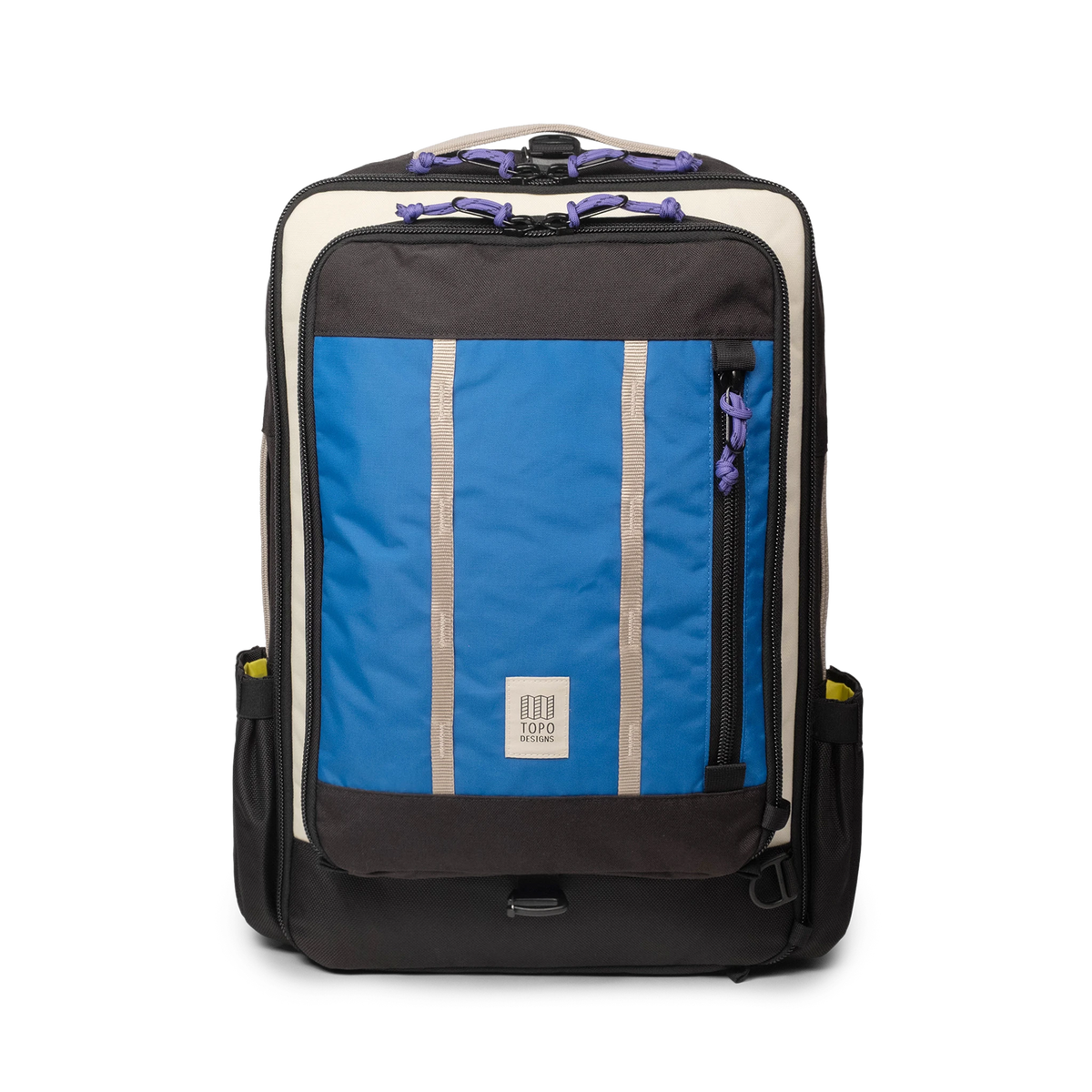 Topo Designs Global Travel Bag 30L Durable Carry On Convertible Laptop Travel Backpack in "Classic Blue / Bone White".