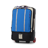 Front view of Topo Designs Global Travel Bag Roller in "Classic Blue / Bone White"