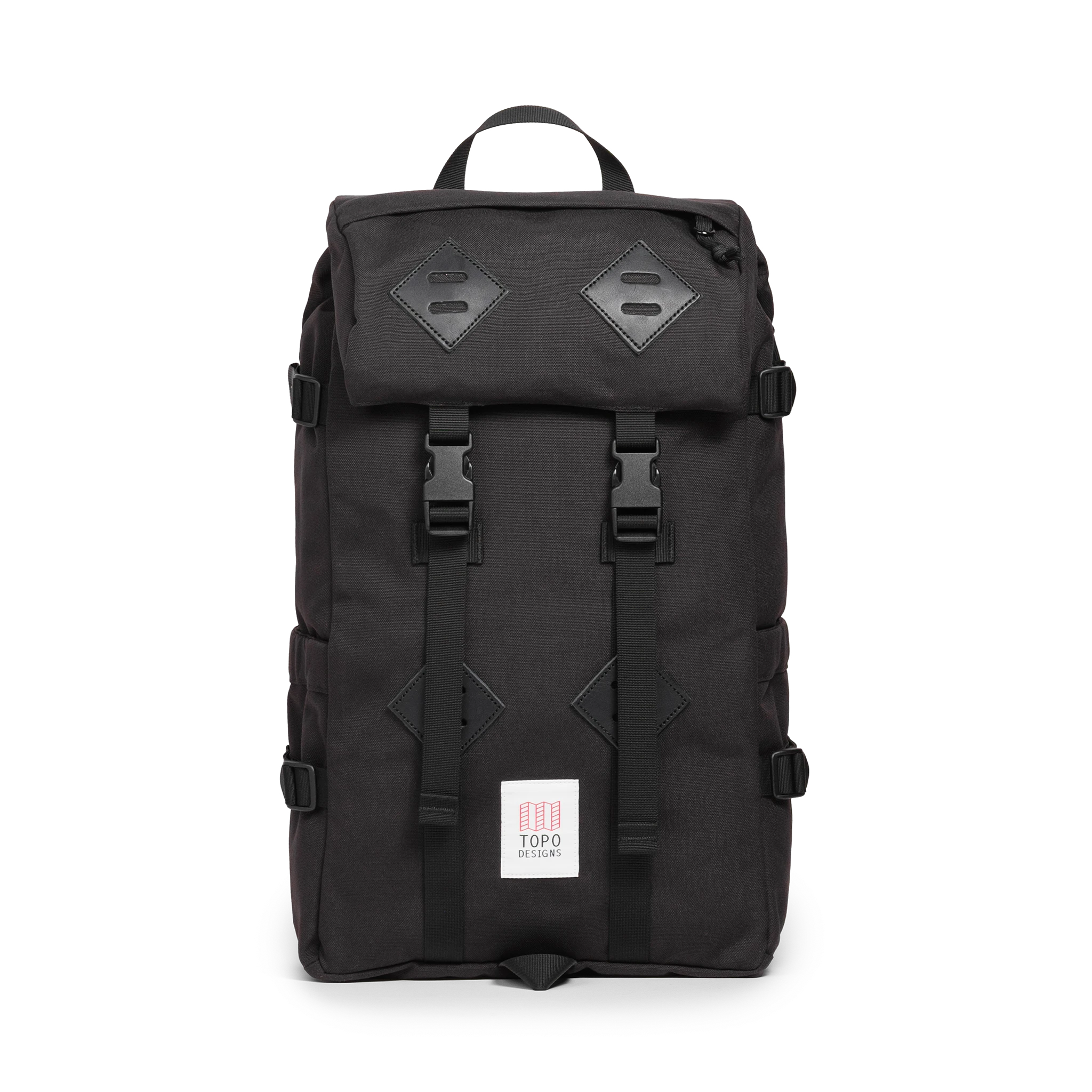 Front view of Topo Designs Klettersack Classic vintage-inspired rucksack backpack in "Black".