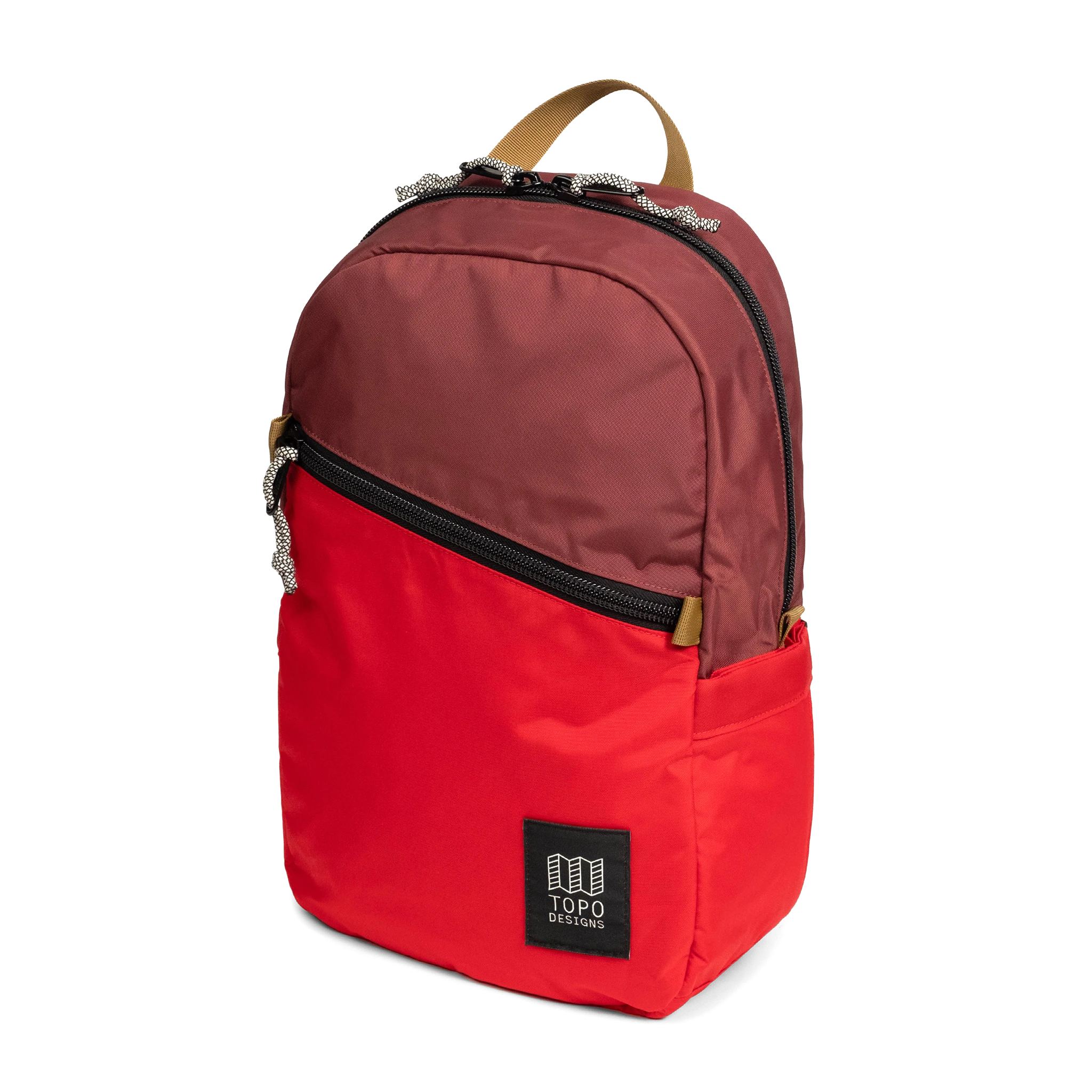 Front view of Topo Designs Light Pack in "Maroon / Salsa"