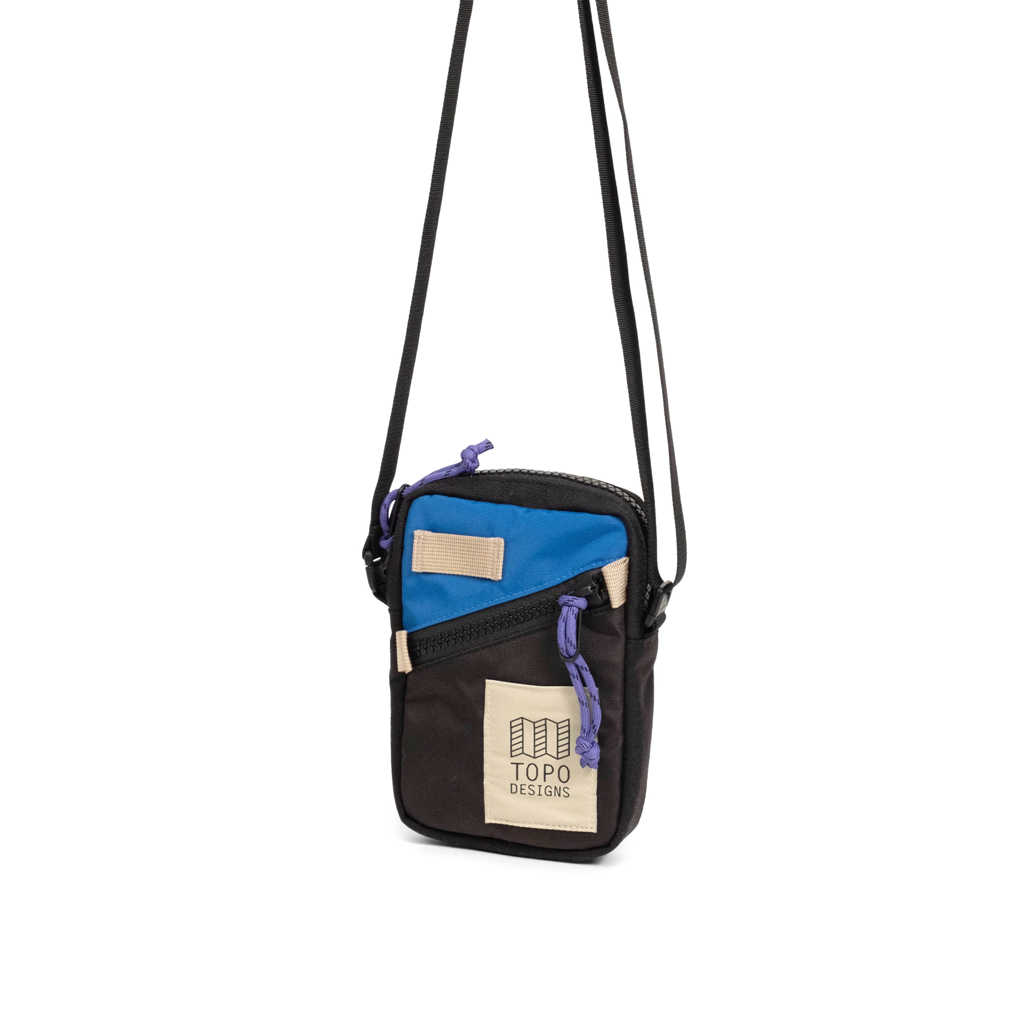 Front View of Topo Designs Mini Shoulder Bag in "Classic Blue / Black"