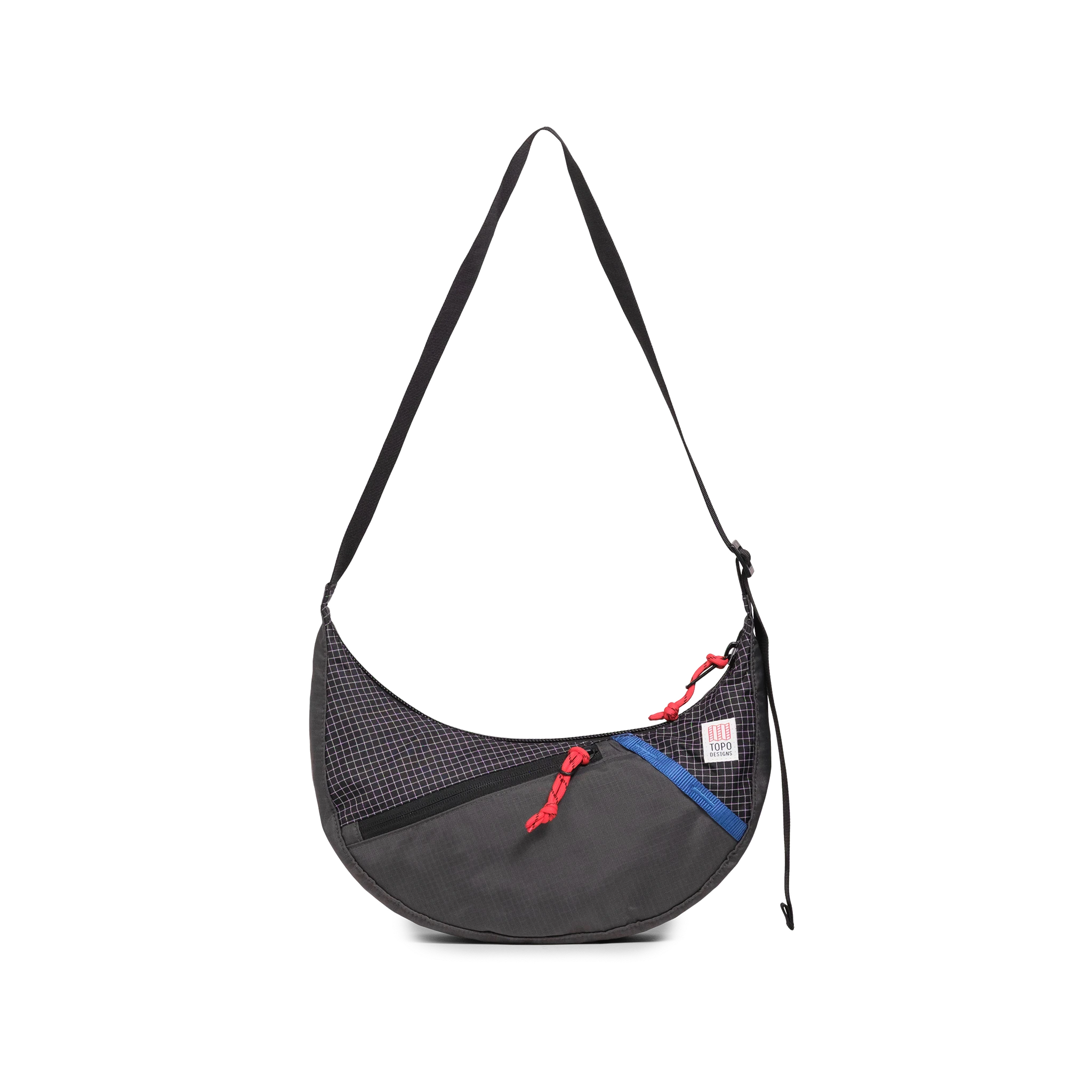 Front View of Topo Designs Moonlight Crossbody Bag in "Black / White Grid"
