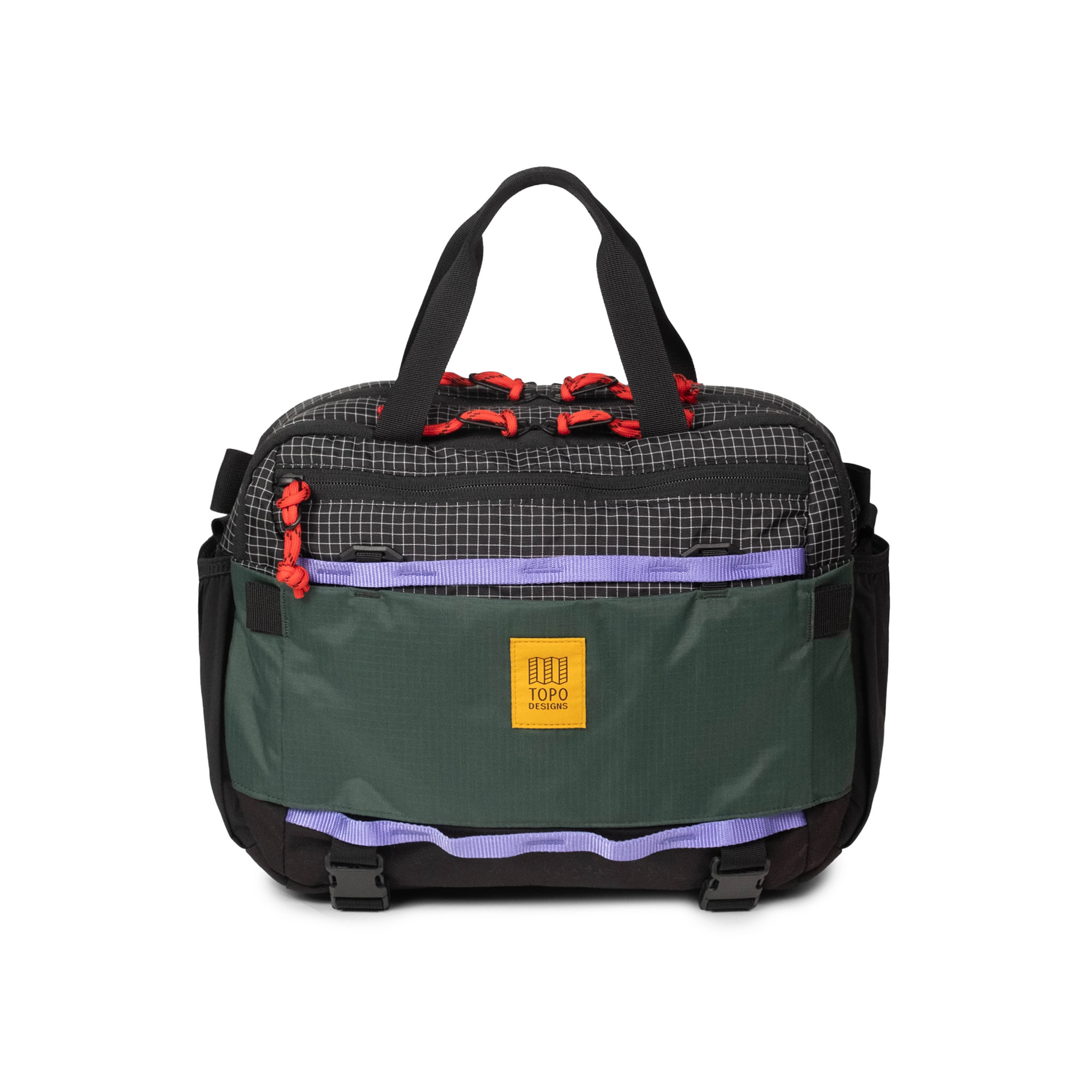Front View of Topo Designs Mountain Cross Bag in "Grid / Very Peri"