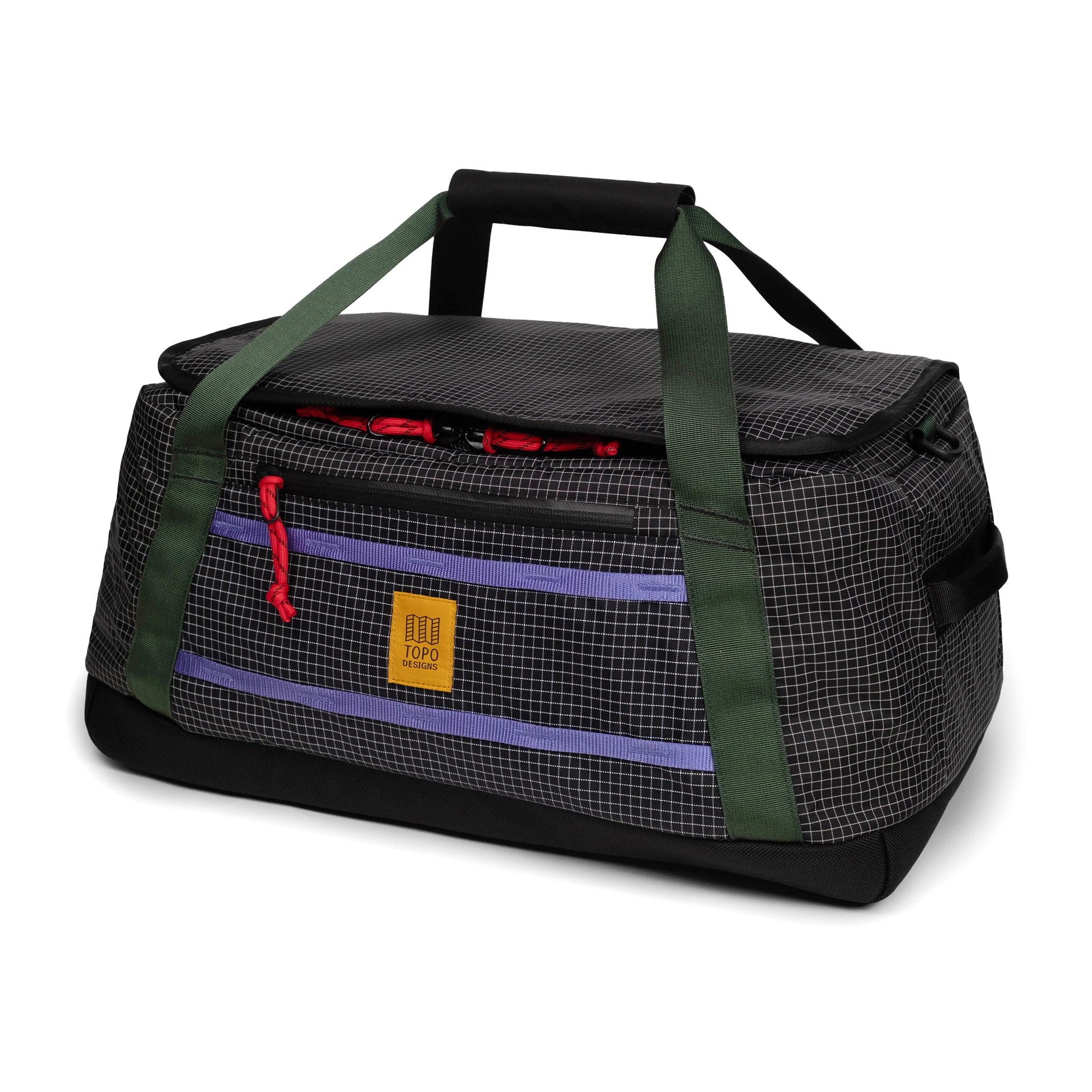 Front view of Topo Designs Mountain Duffel 40L in "Grid / Very Peri"