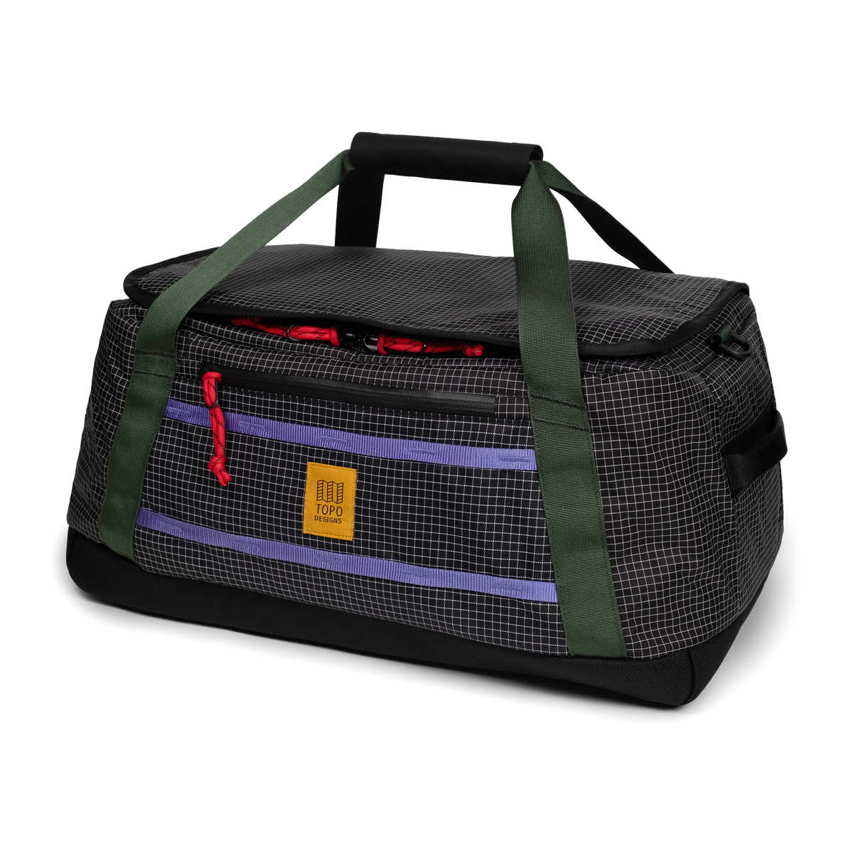 Front view of Topo Designs Mountain Duffel 40L in "Grid / Very Peri"