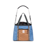 Front View of Topo Designs Mountain Utility Tote in "River Blue / Brown Oak"