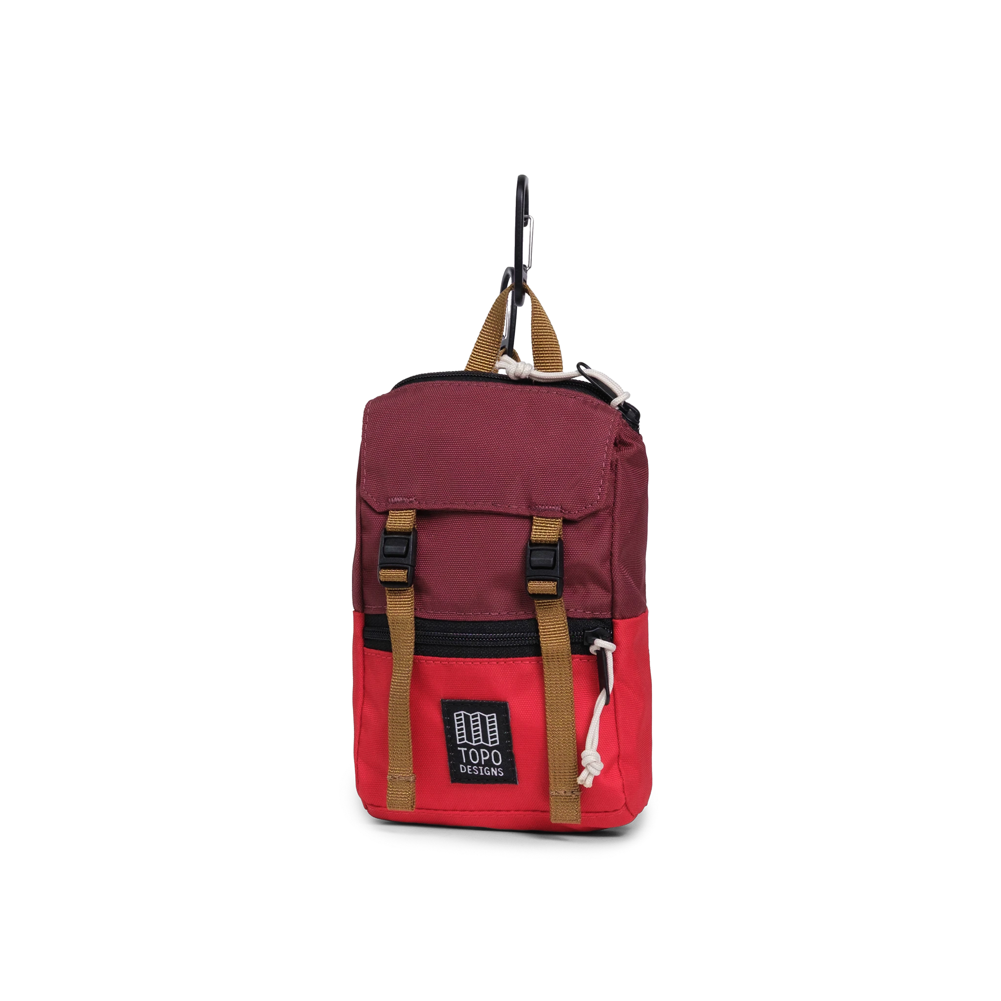 Front View of Topo Designs Rover Pack Micro in "Maroon / Salsa"