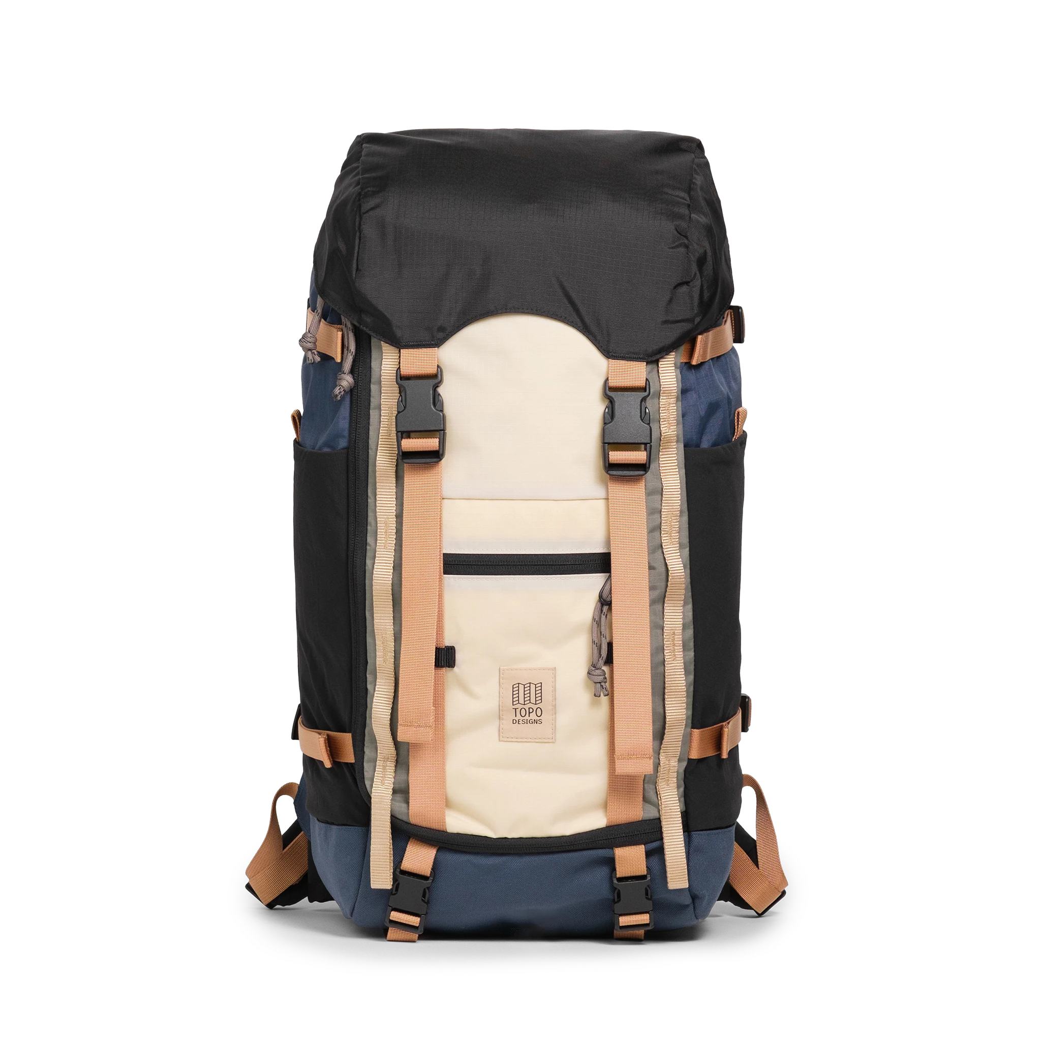 Front View of Topo Designs Rover Trail Pack 22L in "Bone White / Pond Blue"