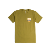 Front shot of Topo Designs x CCH x Pine Printshop Golden Trout Tee in "Moss"