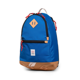 Quarter view of Topo Designs Classic Teardrop Backpack in "Classic Blue"