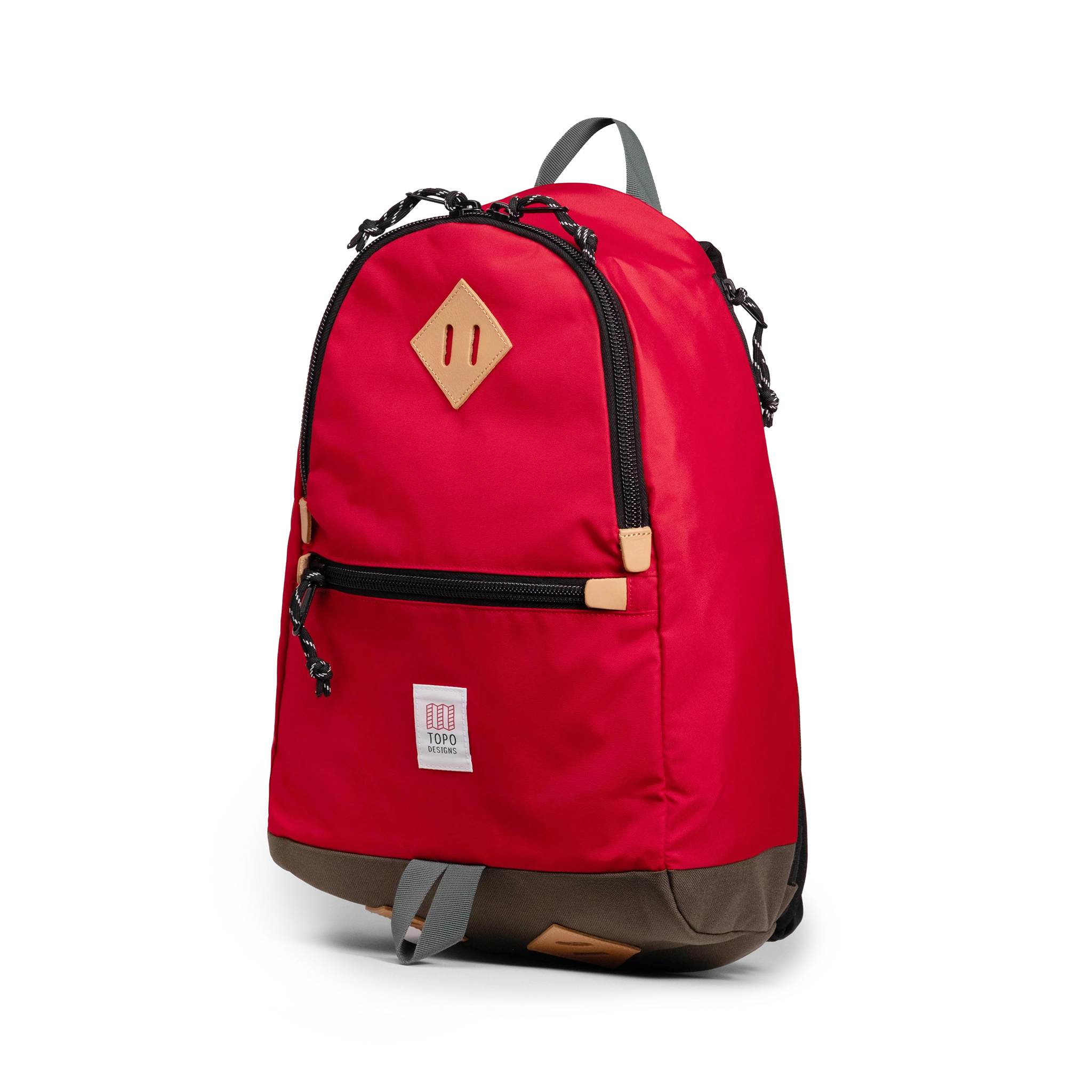 Quarter view of Topo Designs Classic Teardrop Backpack in "Salsa"