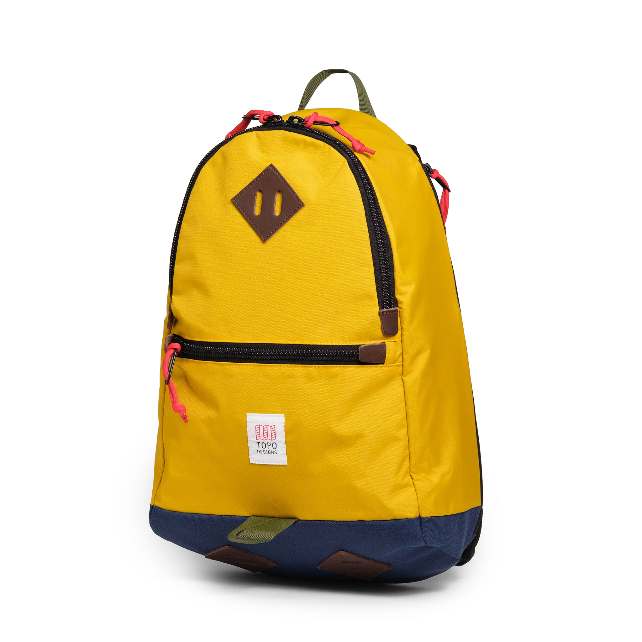 Quarter view of Topo Designs Classic Teardrop Backpack in "Sunset / Midnight"
