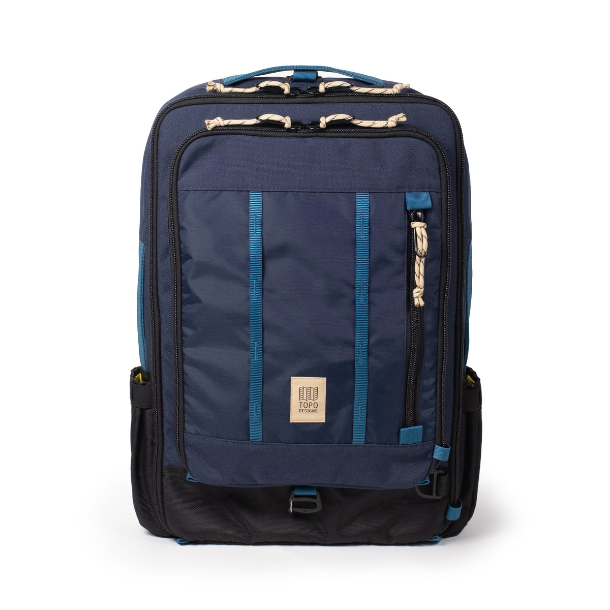 Front View of Topo Designs Global Travel Bag 30L  in "Navy / Sahara"