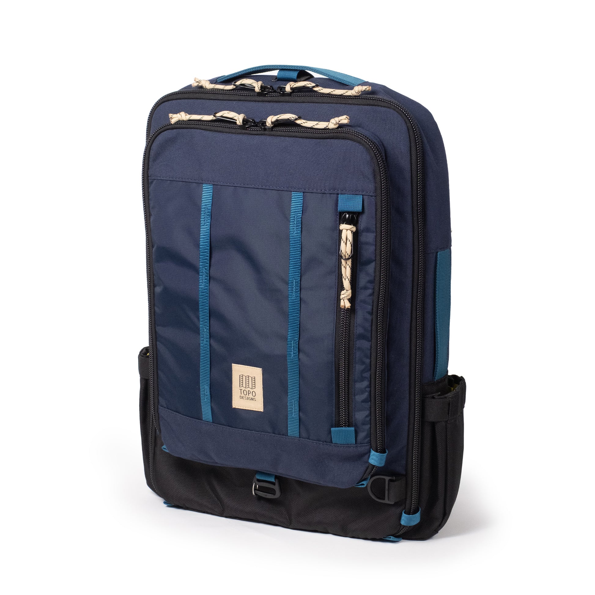 Front View of Topo Designs Global Travel Bag 30L  in "Navy / Sahara"