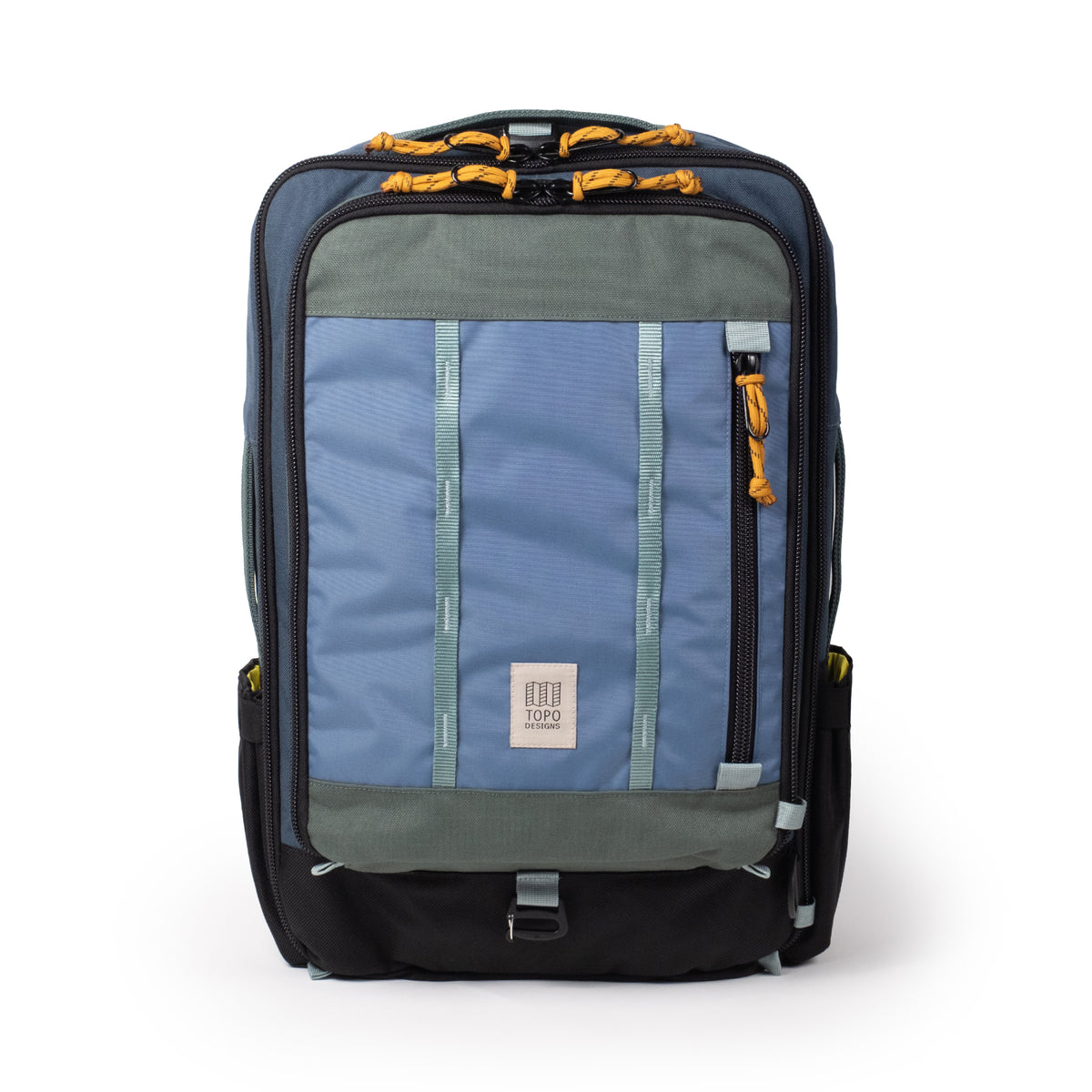 Front View of Topo Designs Global Travel Bag 30L  in "Stone Blue / Forest"