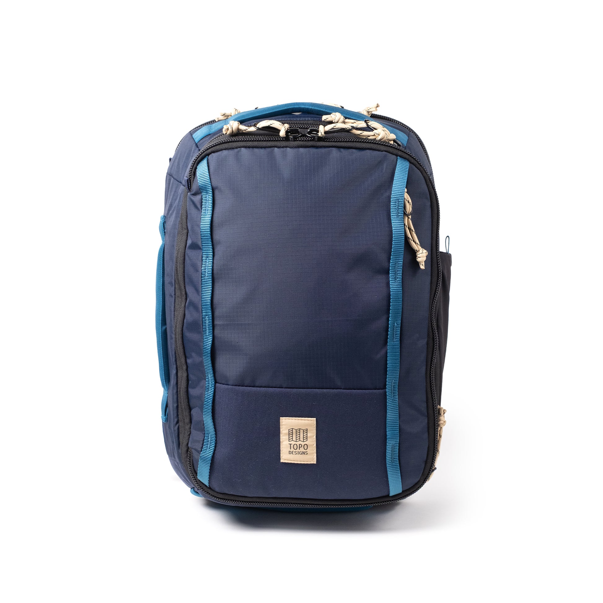 Front View of Topo Designs Global Travel Backpack  in "Navy / Sahara"