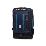 Front quarter view of Topo Designs Global Travel Bag 40L in "Navy / Sahara"