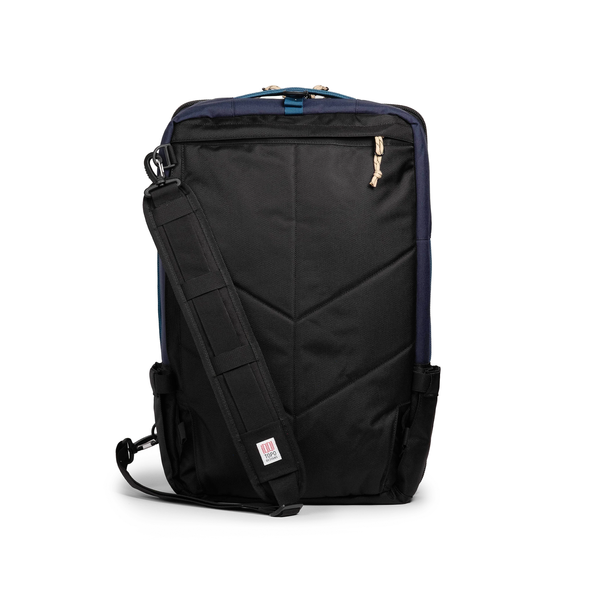 Back view of Topo Designs Global Travel Bag 40L in "Navy / Sahara"