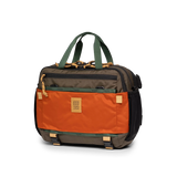 Quarter View of Topo Designs Mountain Cross Bag in "Woodland / Terracotta"