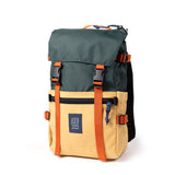 Quarter View of Topo Designs Rover Pack Classic in "Forest / Goldenrod"