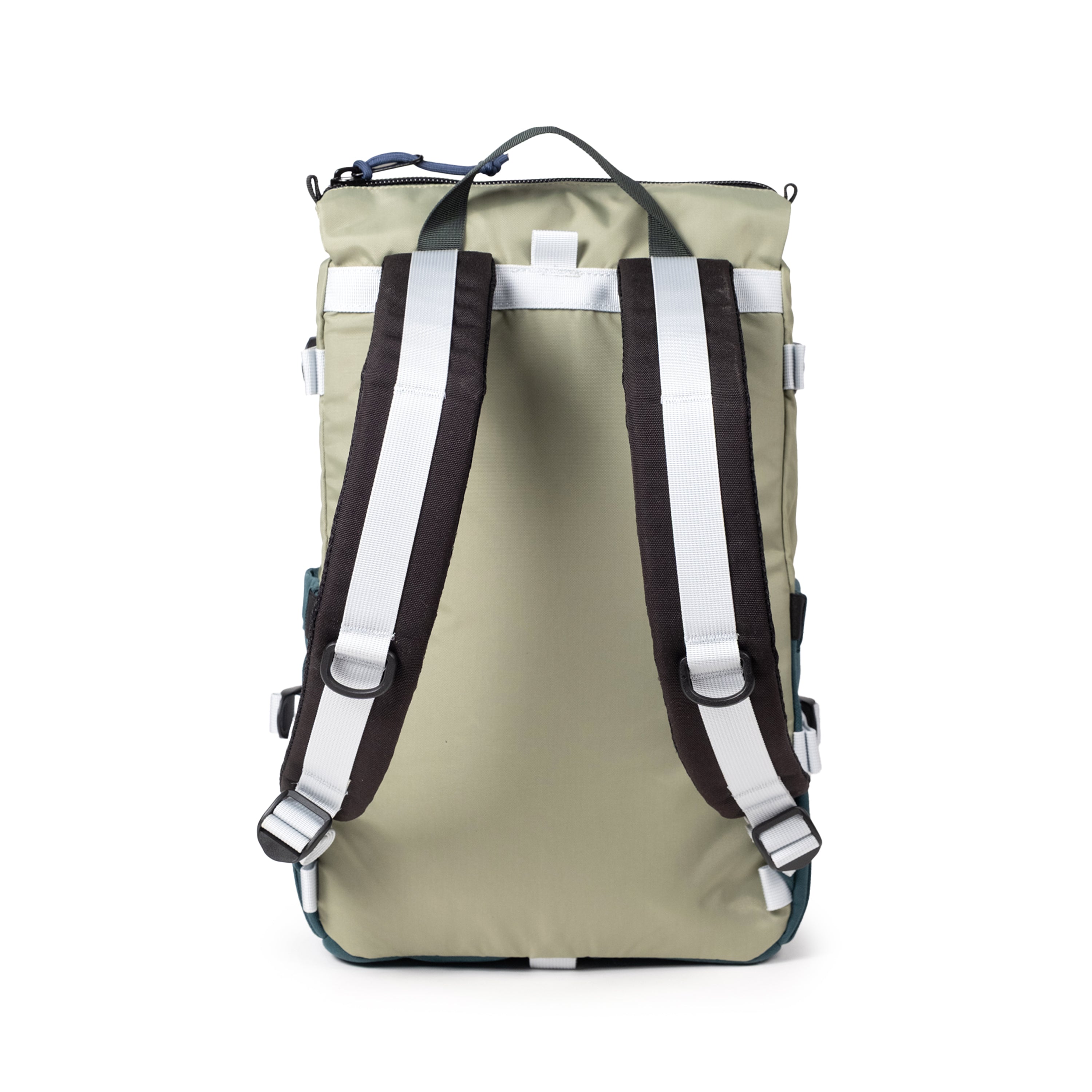 Back View of Topo Designs Rover Pack Classic in "Oil Green / Dark Pine"