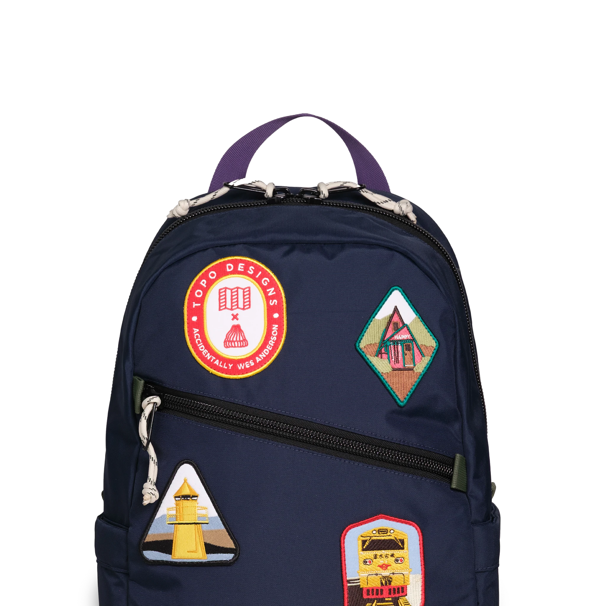 Front exterior detail image of the Topo Designs x AWA Light Pack in "Navy / Navy"