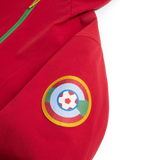 Sleeve detail view of Topo Designs x Colorado Rapids HighPeak Jacket in "Rio Red / Midnight"