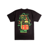 Back flat lay image of Topo Designs x Pine Printshop Klettersack Tee in "Black"