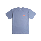 Front flat lay image of Topo Designs x Pine Printshop Proceed Slow Tee in "Clear Blue"