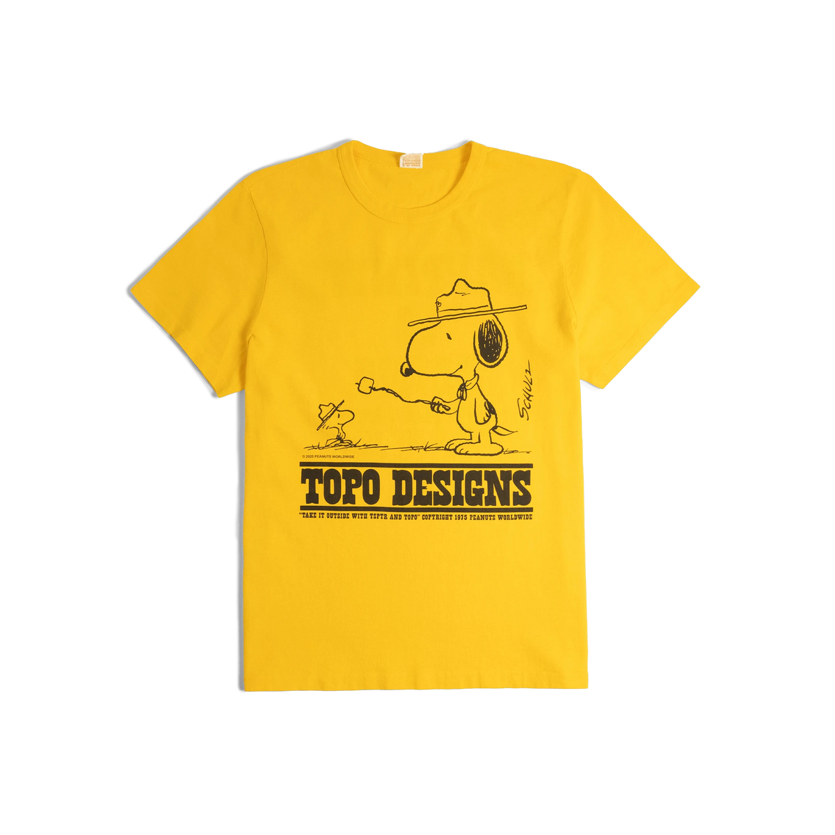 General front image of Topo Designs x TSPTR Being Outside Tee in "Yellow"