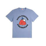 General front image of Topo Designs x TSPTR Puffy Coat Tee in "Sky Blue"