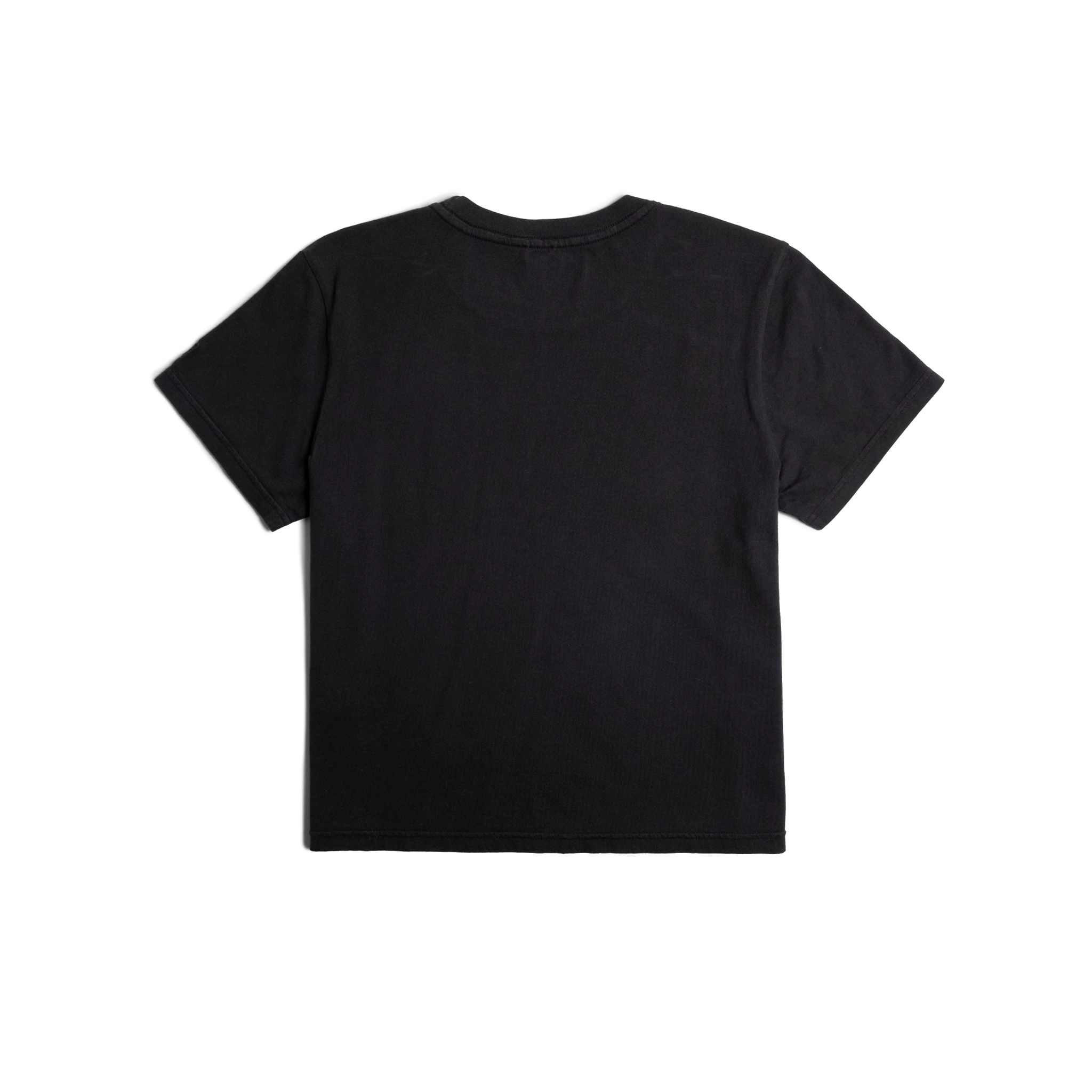 Back flat lay image on white background of Topo Designs Dirt Tee - Women's in "Black"