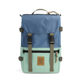 Front View of Topo Designs Rover Pack Classic in "Stone Blue / Ash Green"