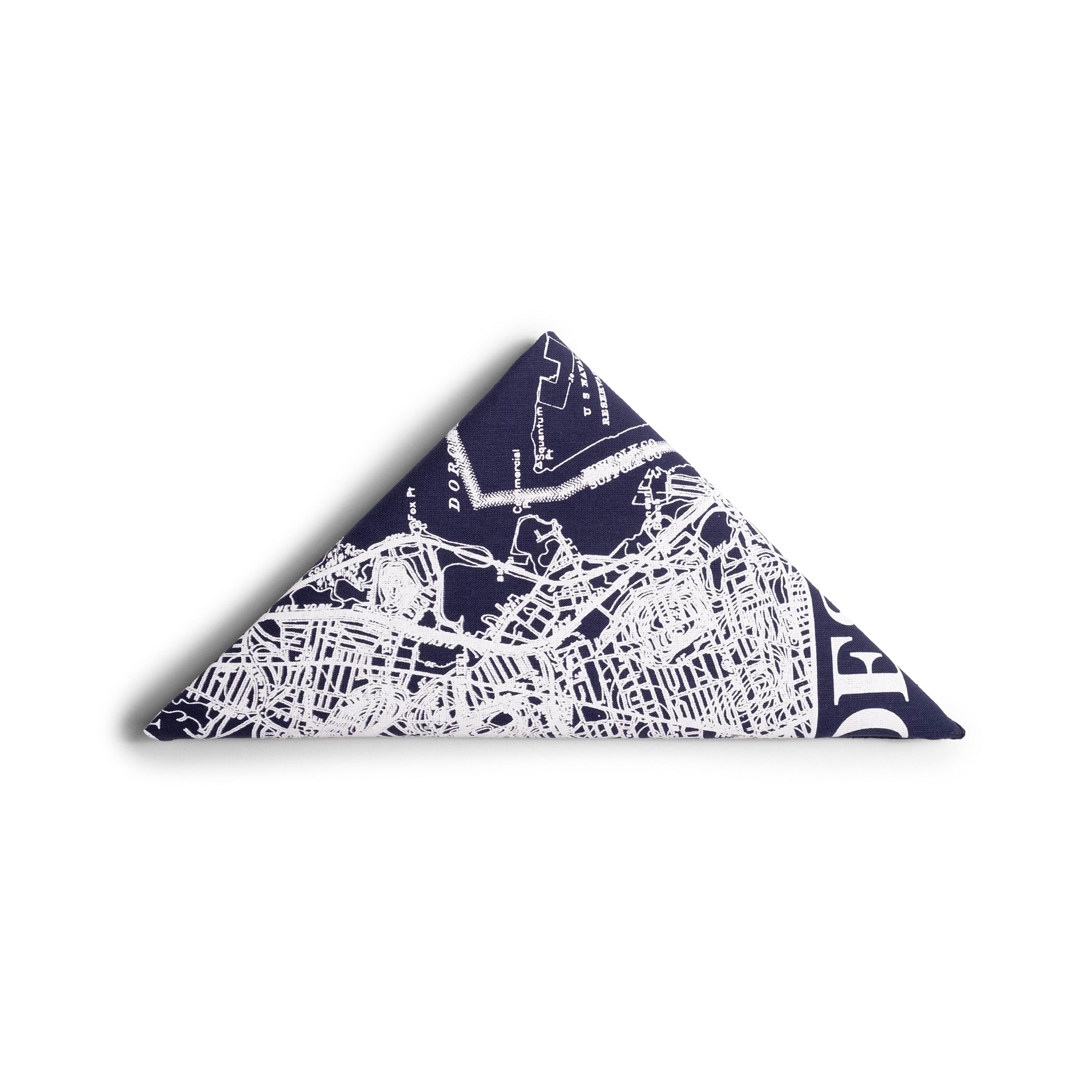 Folded in Triangle Shape Topo Designs x Pine Printshop Bandana in "Boston Navy" 