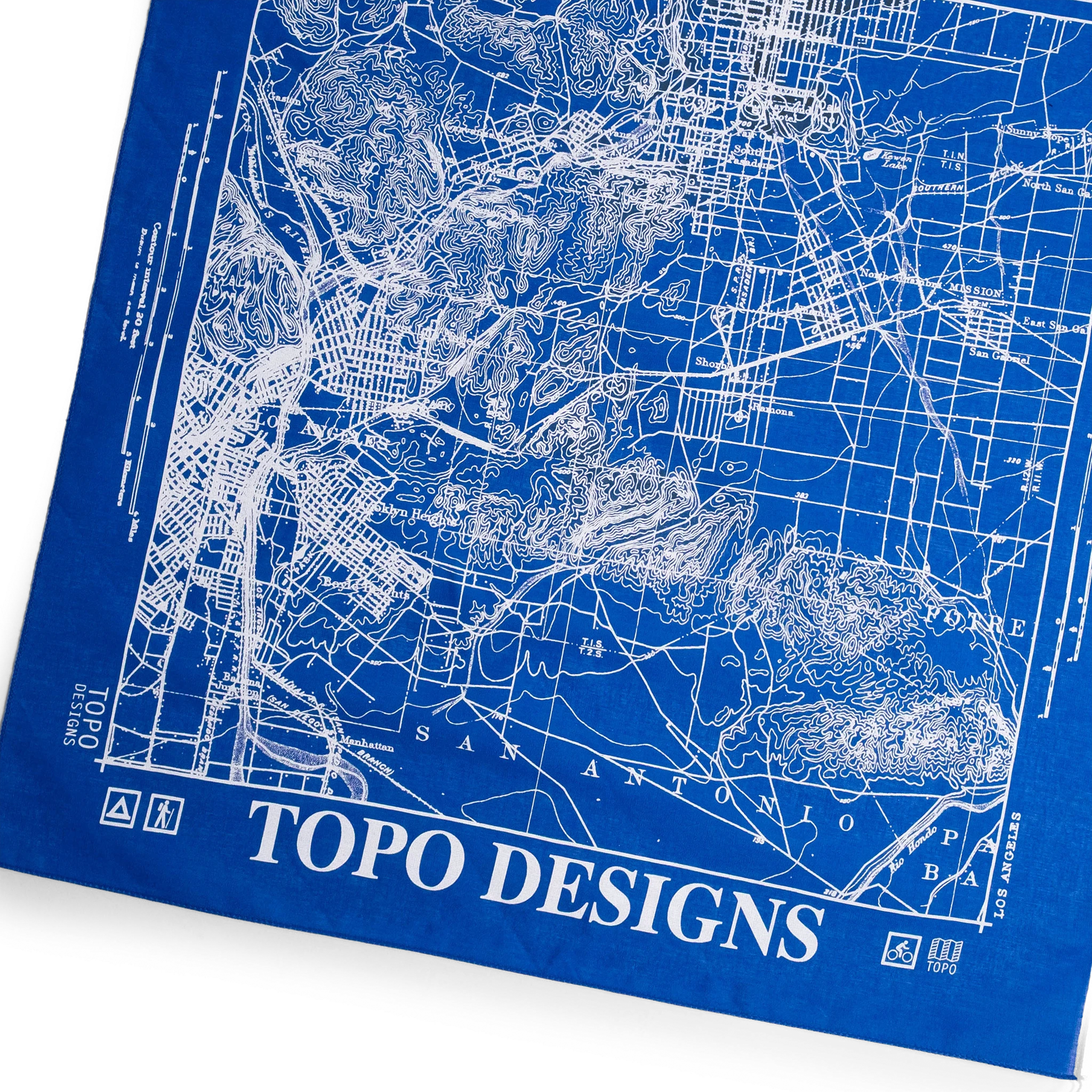 Topo Designs x Pine Printshop Bandana in "Los Angeles Royal Blue" flat lay
